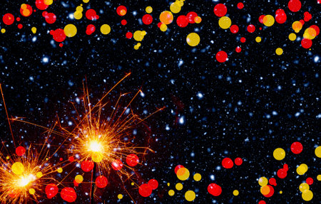 Burning sparklers on abstract snowy background. Happy new year. 3d illustration.の写真素材