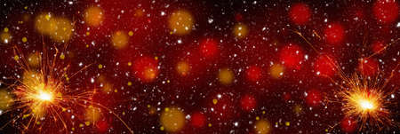 Burning sparklers on abstract snowy background. Happy new year. 3d illustration.の写真素材