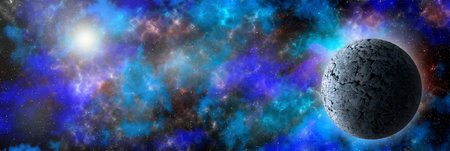 Unknown planet from outer space. Space nebula. Cosmic cluster of stars. Outer space background. 3D...