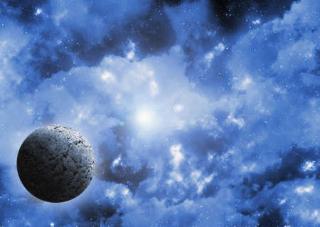 Unknown planet from outer space. Space nebula. Cosmic cluster of stars. Outer space background. 3D...