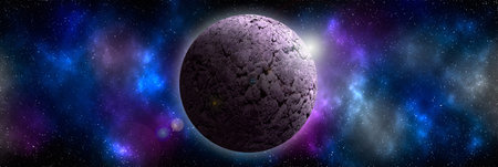 Unknown planet from outer space. Space nebula. Cosmic cluster of stars. Outer space background. 3D...