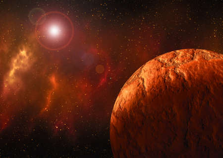 Unknown planet from outer space. Space nebula. Cosmic cluster of stars. Outer space background. 3D...