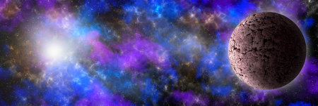 Unknown planet from outer space. Space nebula. Cosmic cluster of stars. Outer space background. 3D...