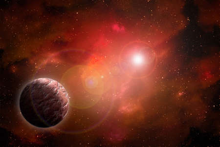 Unknown planet from outer space. Space nebula. Cosmic cluster of stars. Outer space background. 3D...