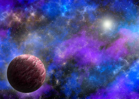Unknown planet from outer space. Space nebula. Cosmic cluster of stars. Outer space background. 3D...