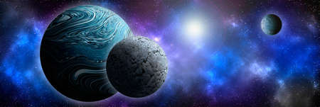 Unknown planet from outer space. Space nebula. Cosmic cluster of stars. Outer space background. 3D...