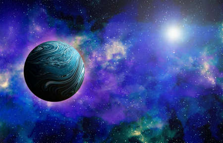 Unknown planet from outer space. Space nebula. Cosmic cluster of stars. Outer space background. 3D...