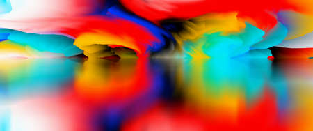 landscape of surreal lake. Magical Abstract world. 3d illustration.