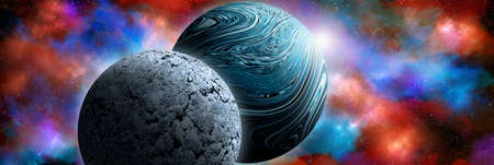 Unknown planet from outer space. Space nebula. Cosmic cluster of stars. Outer space background. 3D...