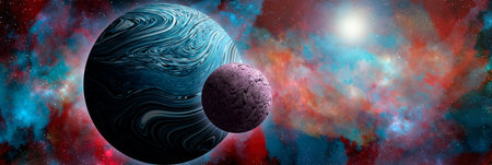 Unknown planet from outer space. Space nebula. Cosmic cluster of stars. Outer space background. 3D...