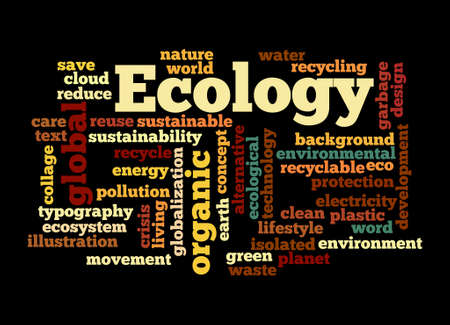 Word Cloud with ECOLOGY concept, isolated on a black background.の写真素材