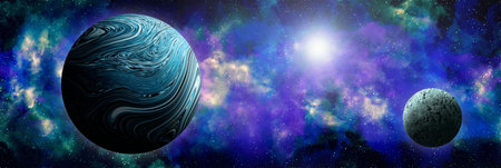 Unknown planet from outer space. Space nebula. Cosmic cluster of stars. Outer space background. 3D Illustration.の写真素材