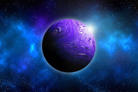 Unknown planet from outer space. Space nebula. Cosmic cluster of stars. Outer space background. 3D...