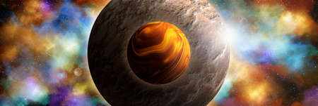 Unknown planet from outer space. Space nebula. Cosmic cluster of stars. Outer space background. 3D...