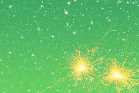 Burning sparklers on abstract snowy background. Happy new year. 3d illustration.の写真素材