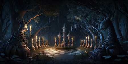 game of chess. surreal mystical fantasy artwork. Generative AI.の素材