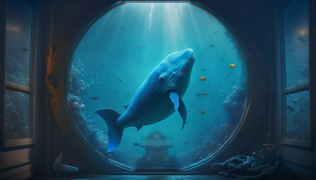 A trip to the aquarium. surreal mystical fantasy artwork. Generative AI.の素材