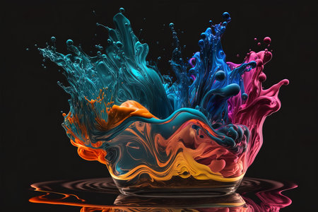 Colorful magic explosion on dark background. surreal mystical fantasy artwork. Generative AI.の素材