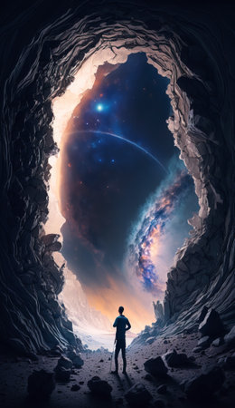 Concept of time and space, surreal fantasy artwork. Generative AI.の素材