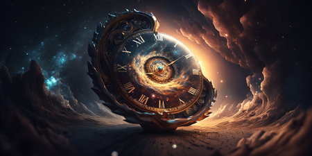 Concept of time and space, surreal fantasy artwork. Generative AI.の素材