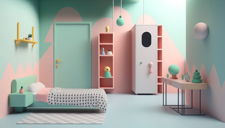 A minimal interior of kids bedroom. Generative AI.の素材