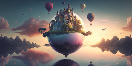 floating island. surreal mystical fantasy artwork. Generative AI.の素材