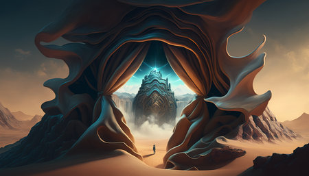 Behind the Veil. surreal mystical fantasy artwork. Generative AI.の素材