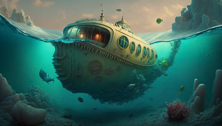 Beneath The Surface. surreal mystical fantasy artwork. Generative AI.の素材