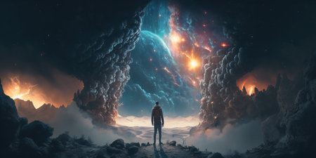 Concept of time and space, surreal fantasy artwork. Generative AI.の素材