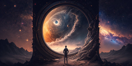 Concept of time and space, surreal fantasy artwork. Generative AI.の素材