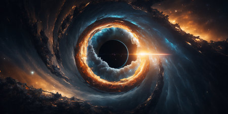 Big black hole in outer space. space nebula. Cosmic cluster of stars. outer space background. Generative AI.の素材