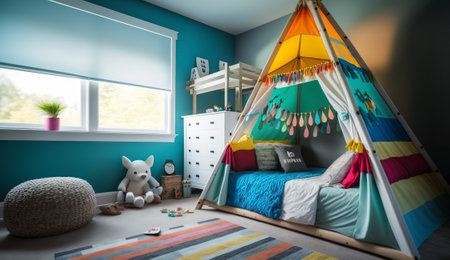 Beautiful colorful and playful kids room, Generative AI.の素材