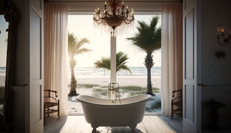 Beautiful luxurious bathroom with a freestanding bathtub, Generative AI.の素材