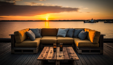 Beautiful comfortable and inviting outdoor lounge, Generative AI.の素材