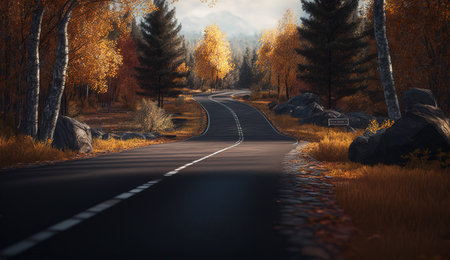 Autumn road in the forest, Generative AI.の素材
