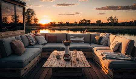 Beautiful comfortable and inviting outdoor lounge, Generative AI.の素材