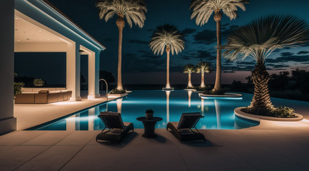 Beautiful luxurious outdoor pool area, Generative AI.の素材