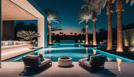 Beautiful luxurious outdoor pool area, Generative AI.の素材