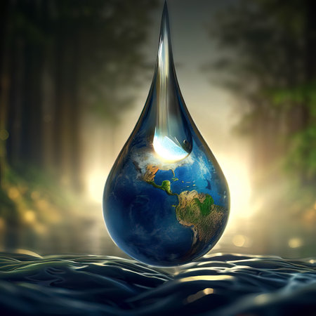 Water drop with earth in deep forest, World Water Day, Generative AI.の素材