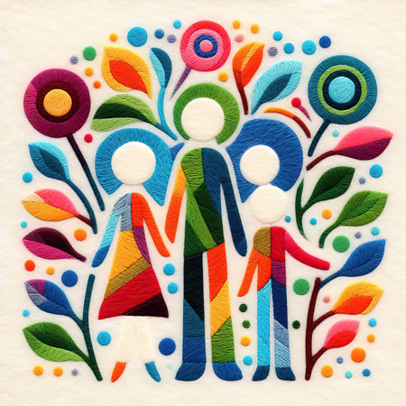 Felt art patchwork, happy family concept, Generative AI.の素材