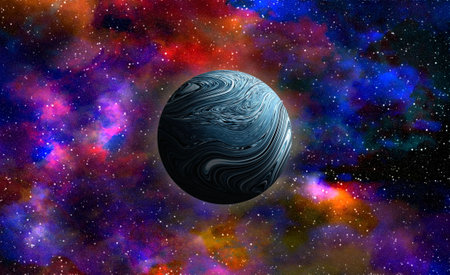 Unknown planet from outer space. Space nebula. Cosmic cluster of stars. Outer space background. 3D...