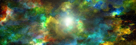 Space background with stardust and shining stars. Realistic space and color nebula. Colorful galaxy....