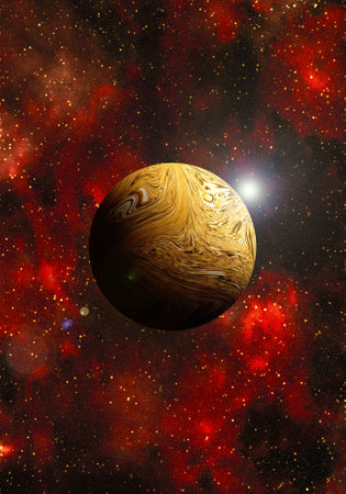 Unknown planet from outer space. Space nebula. Cosmic cluster of stars. Outer space background. 3D...