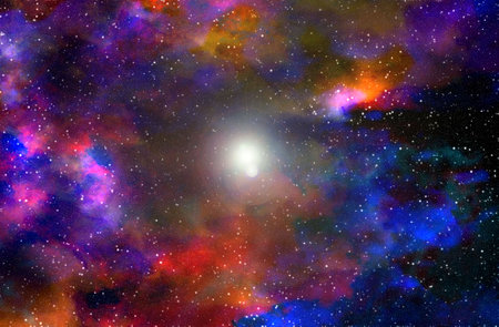 Space background with stardust and shining stars. Realistic space and color nebula. Colorful galaxy. 3d illustration.の写真素材