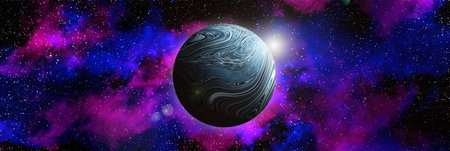 Unknown planet from outer space. Space nebula. Cosmic cluster of stars. Outer space background. 3D...