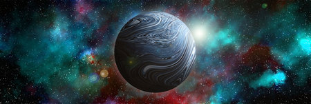 Unknown planet from outer space. Space nebula. Cosmic cluster of stars. Outer space background. 3D...