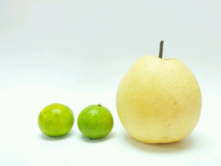 Chinese pear and lime on white backgroundの素材