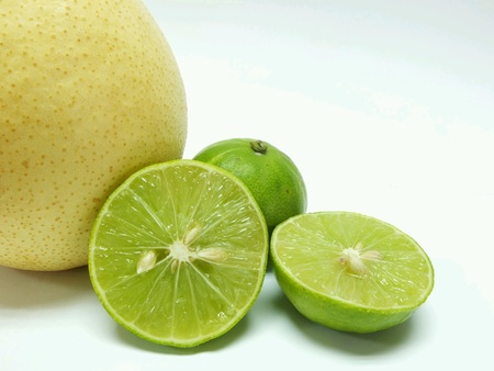 Chinese pear and lime on white backgroundの素材