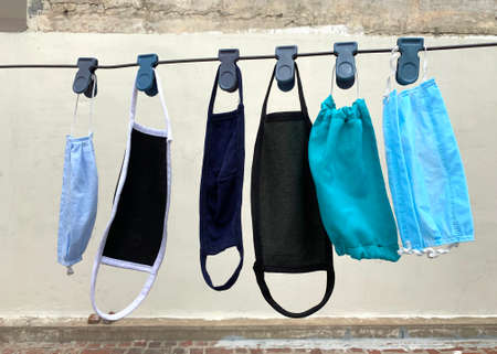 Face masks hanging for reuseの写真素材