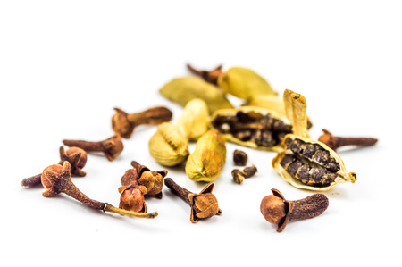 Cloves and Cardamom on whiteの写真素材
